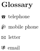 Image of glossary listing pictographs.