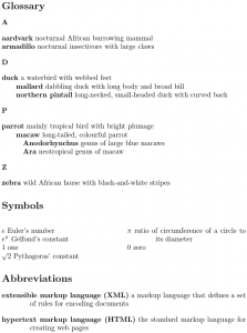 Image of main glossary, list of symbols and list of abbreviations.